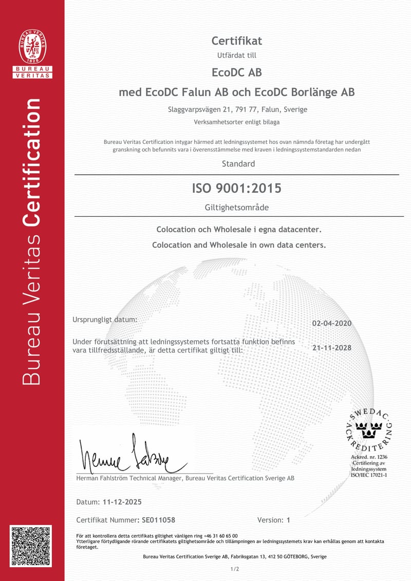 EcoDC Certificate ISO9001_Colocation and Wholesale in own data centers-images-0